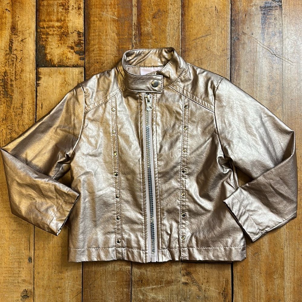 Little Lass 24 months Jacket faux leather Moto bronze metallic utility bomber - Picture 3 of 6